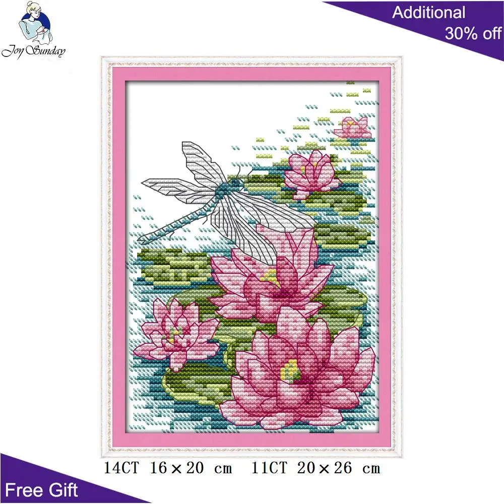 Joy Sunday-Lotus, Dragonfly, Water Lilies, Purple Lotus, Refreshing Flowers, Cross Stitch Kits, H382, H468(3), H484, H663, H702