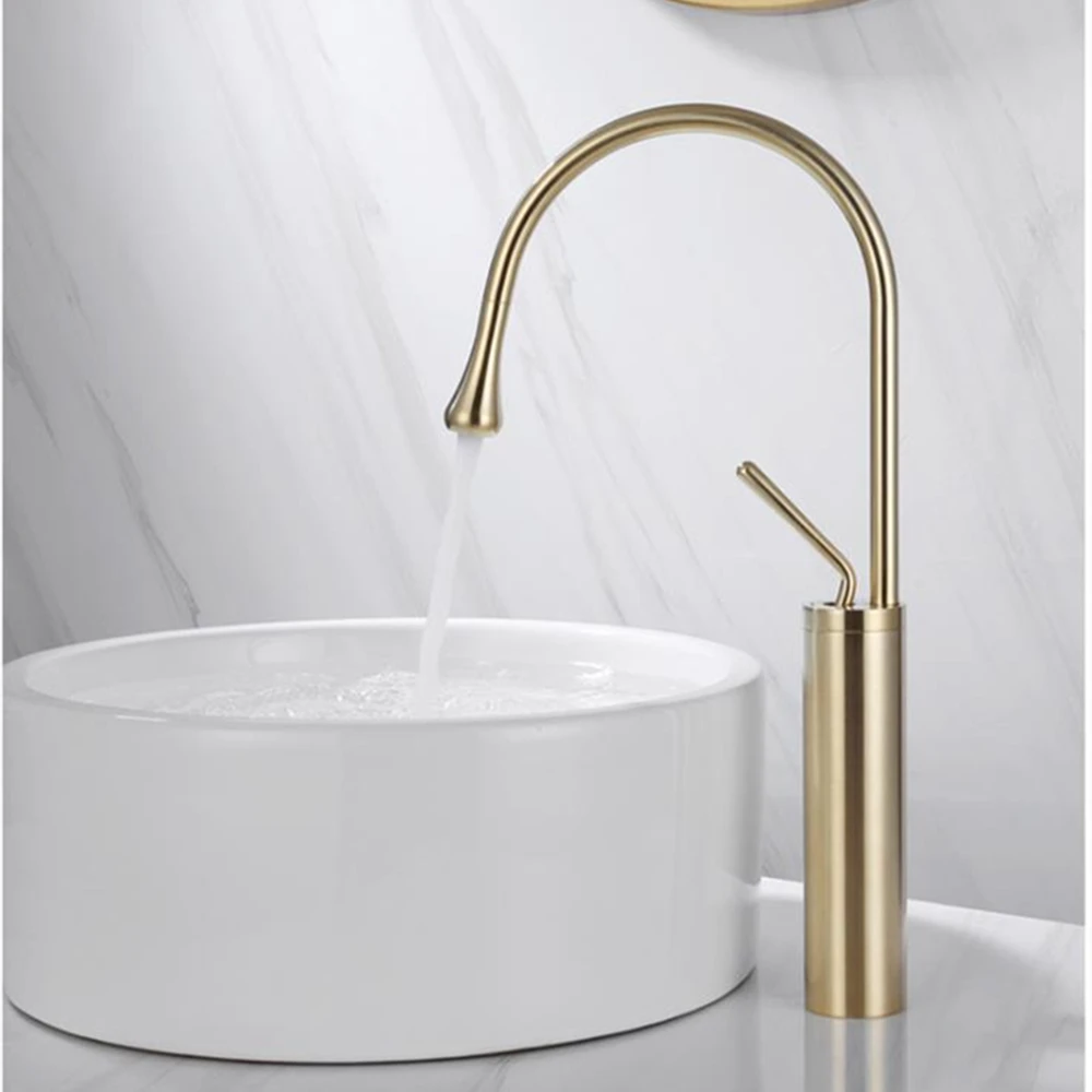 Grifos de lavabo dorado cepillado, mezclador de latón con rotación de 360 grados, para cocina, baño, negro, mezcladores de agua caliente y fría