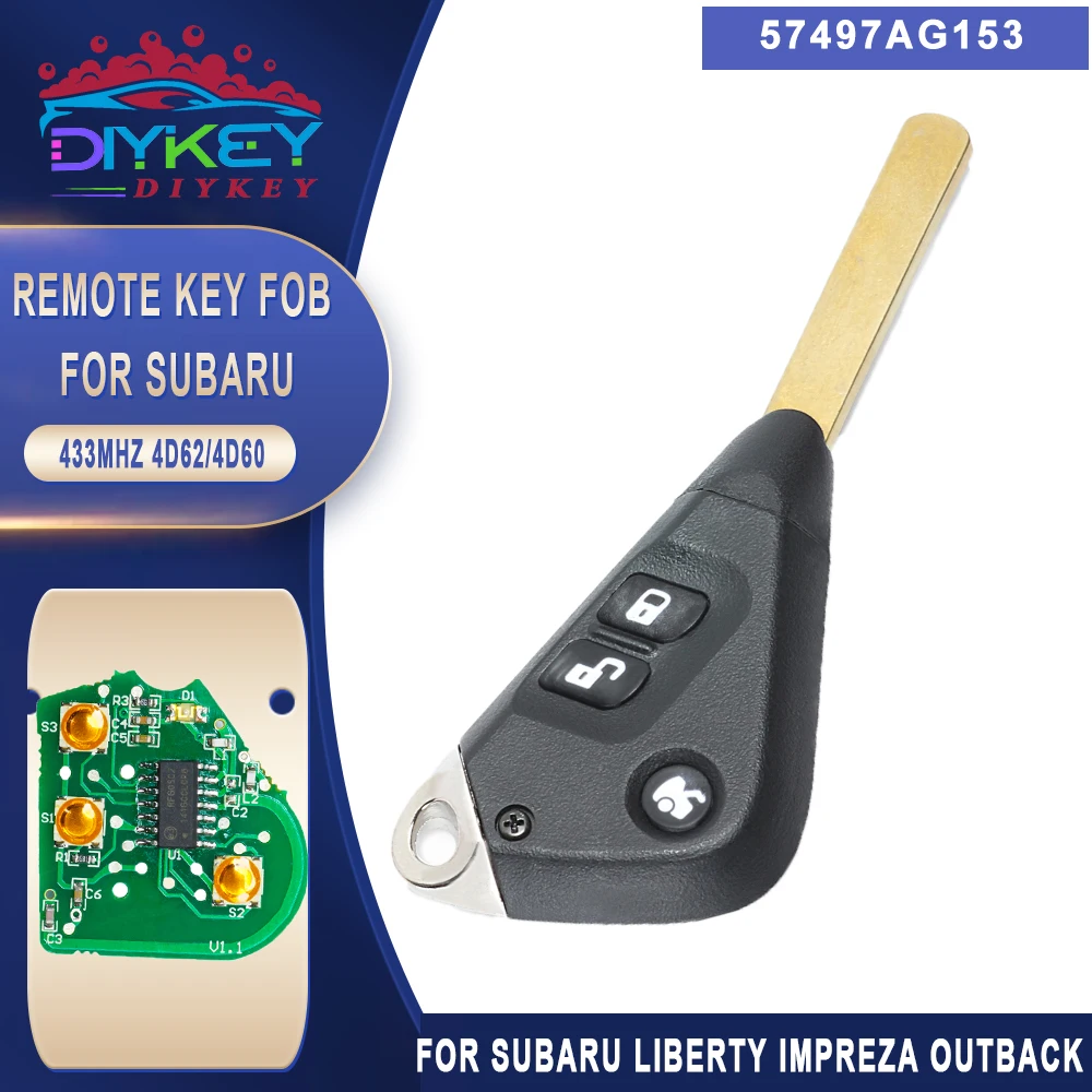 

DIYKEY 433MHz 4D60/ 4D62 Chip 3 Button FOB for 2005 2006 2007 2008 2009 Subaru Liberty Impreza Forester Outback B13