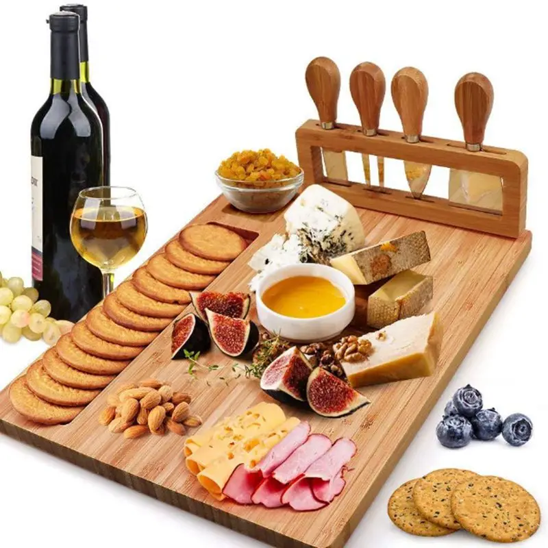 Chopping Board Bamboo Cheese Board Set Meat Charcuterie Platter Serving Tray For Make Cheeses Appetizers Fruits Delicious Meats