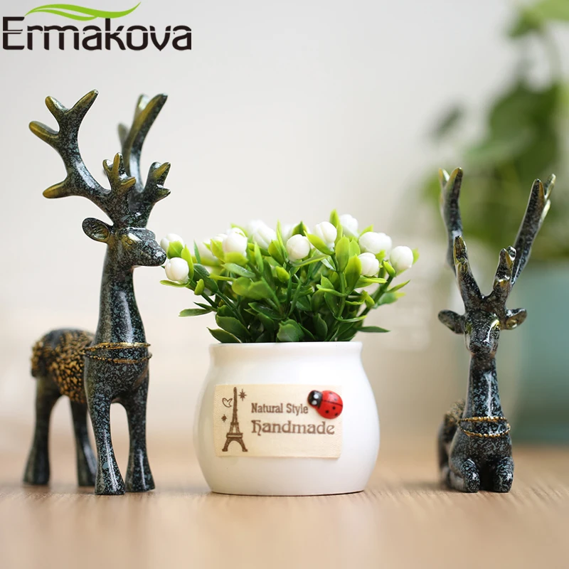 ERMAKOVA 2-Pieces Resin Deer Figurine Statue Miniature Cute 