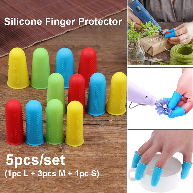 3/5Pcs Silicone Finger Protectors Covers Caps for Scrapbooking Sewing DIY Crafts Ironing Embroidery Needlework Sewing Thimble