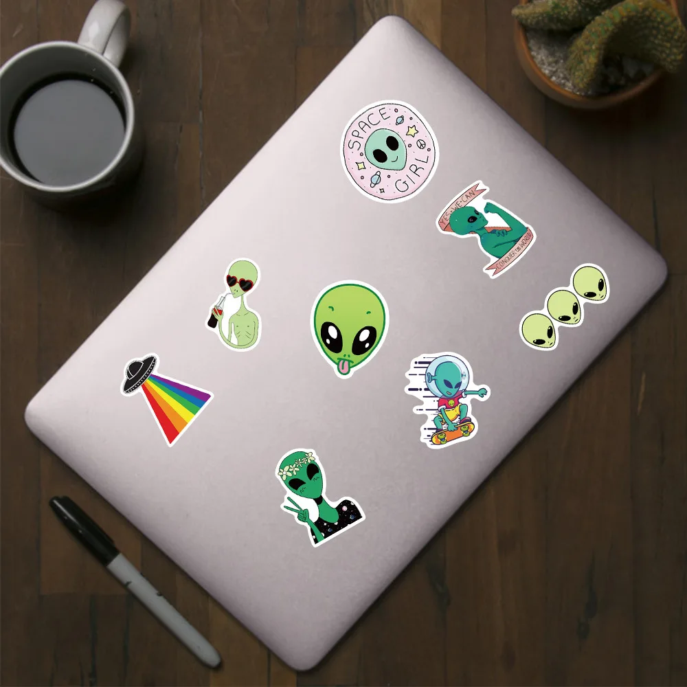 50pcs Eliens Alien Graffiti Sticker ET UFO Cartoon For Luggage Laptop Bicycle Skateboar Notebook Waterproof Customized Stickers