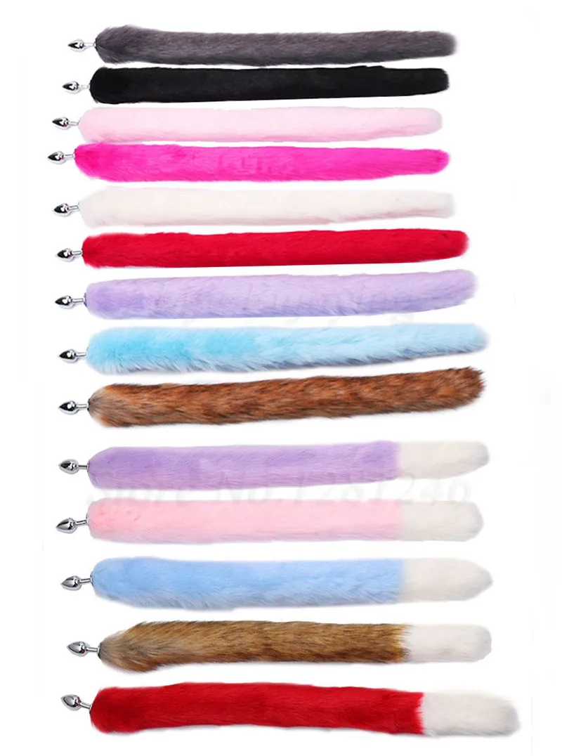 80cm Super Long Faux Fur Fox Tail Anal Plug Metal Butt Plug Cosplay Role Adult Games Anus Beads Sex Toys For Man Women Couples