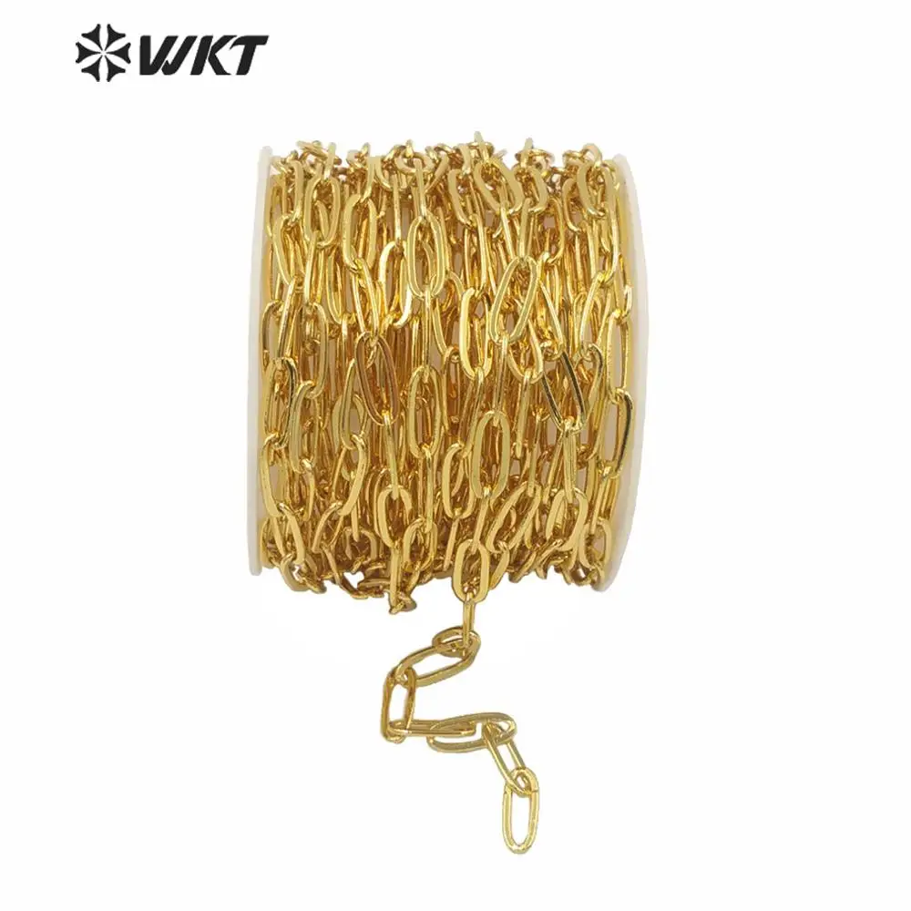 

WT-BC152 WKT HOT Sales 18K Real Gold Plated Faceted Link Chain For Necklace Design Women Fashion Jewelry DIY Yellow Brass