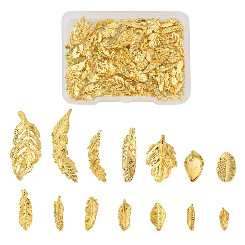 Alloy Cabochons Nail Art Studs Cadmium Free Lead Free for Nail Art Decoartion Accessories with Leaf Feather Golden