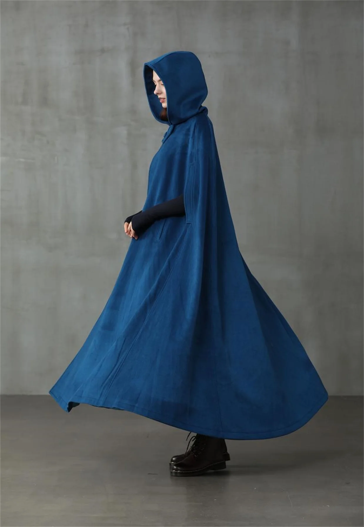 Winter Velvet Navy Wedding Hooded Cloak Bridal Cape with Hood Coat Robe Custom Made