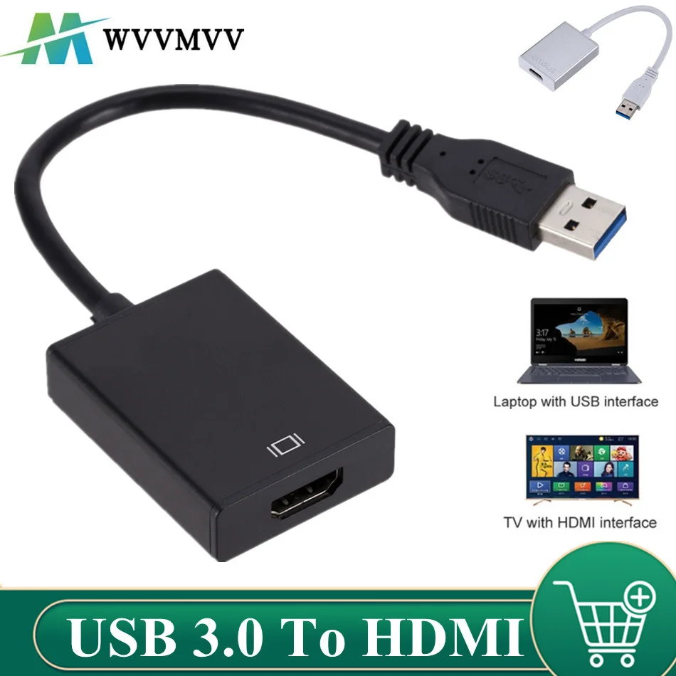 WVVMVV 1080P 60HZ HD Portable USB 3.0 To HDMI Audio Video Adapter Converter Cable High Speed 5 Gbps For Windows 7/8/10 PC