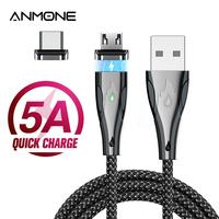 ANMONE Type C Magnetic Cable Micro USB Magnet Phone Cable Zinc Alloy 5A Fast Charging for Mobile Phone Cord