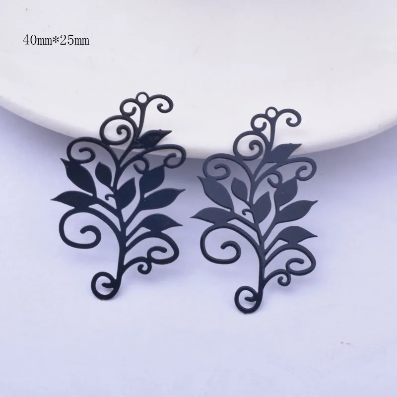 6pcs Brass Thin Black Flower And Leaf  Charms DIY Making Eearring Pendant Jewelry Findings