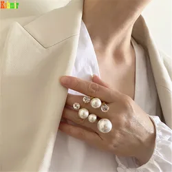 Kshmir Ladies elegant retro super large pearl rings ladies shiny crystal irregular rhinestone charm Korean wedding jewelry ring