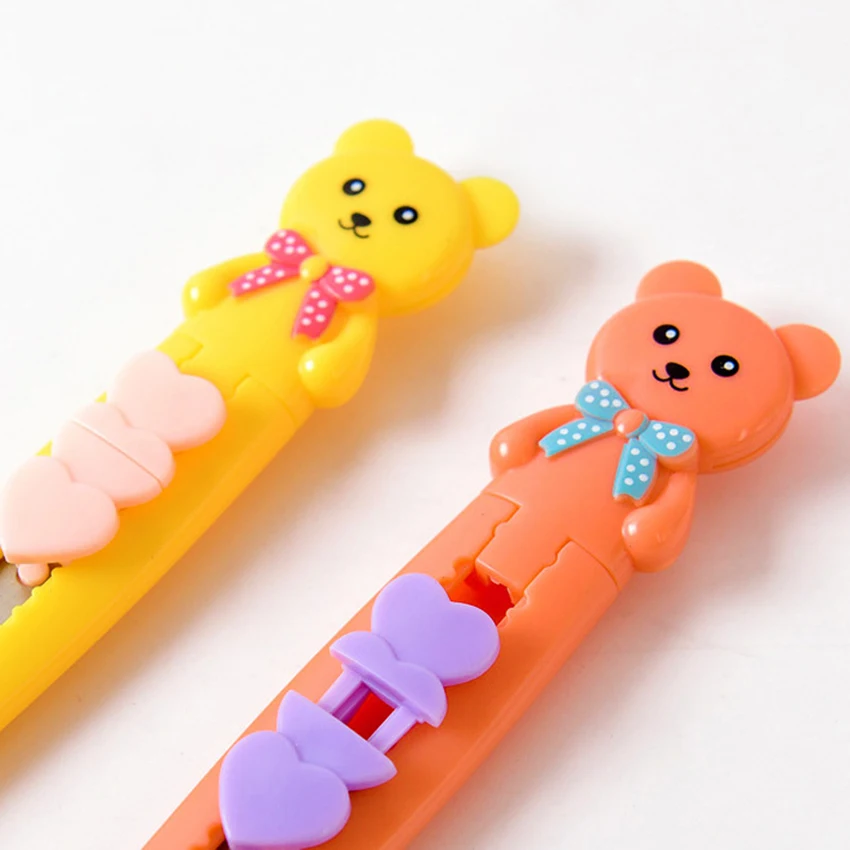 Kawaii Cartoon Animais Mini Portátil Ulity Faca Box Cutter Bolso Stretch Papel Cortadores Escola Material de Escritório Presente Prêmios