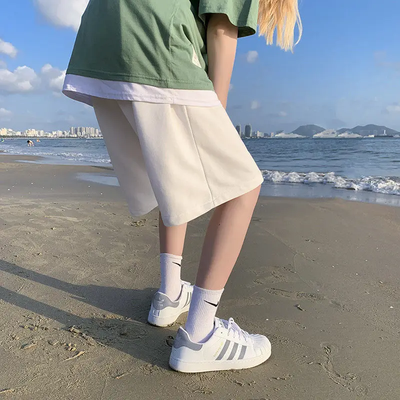 Shorts Women Pure Leisure All-match Fashion Knee-length High Elasticity Ulzzang College Holiday Loose Female Streetwear Summer