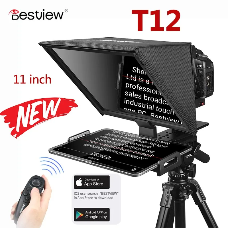Bestview t12 teleprompter fold reader prompter para 11 polegada ipad tablet telefone câmera dslr prompter para tv entrevista discurso ao vivo