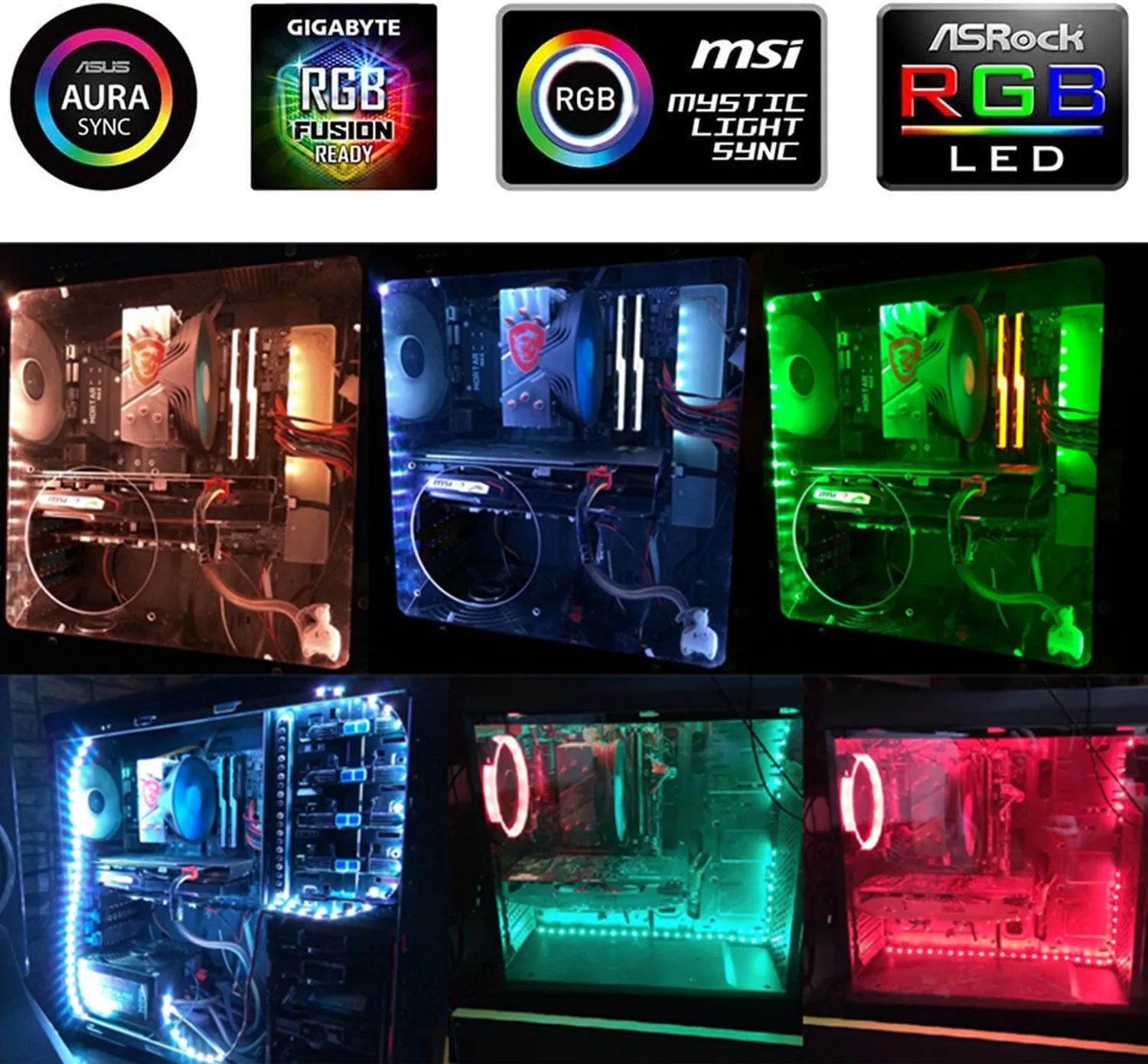 DC12V RGB 4pin LED Headers LED Strip Light ADD_Header 5050 SMD PC Case Decor,RGB Motherboard Control Panel Change Colors