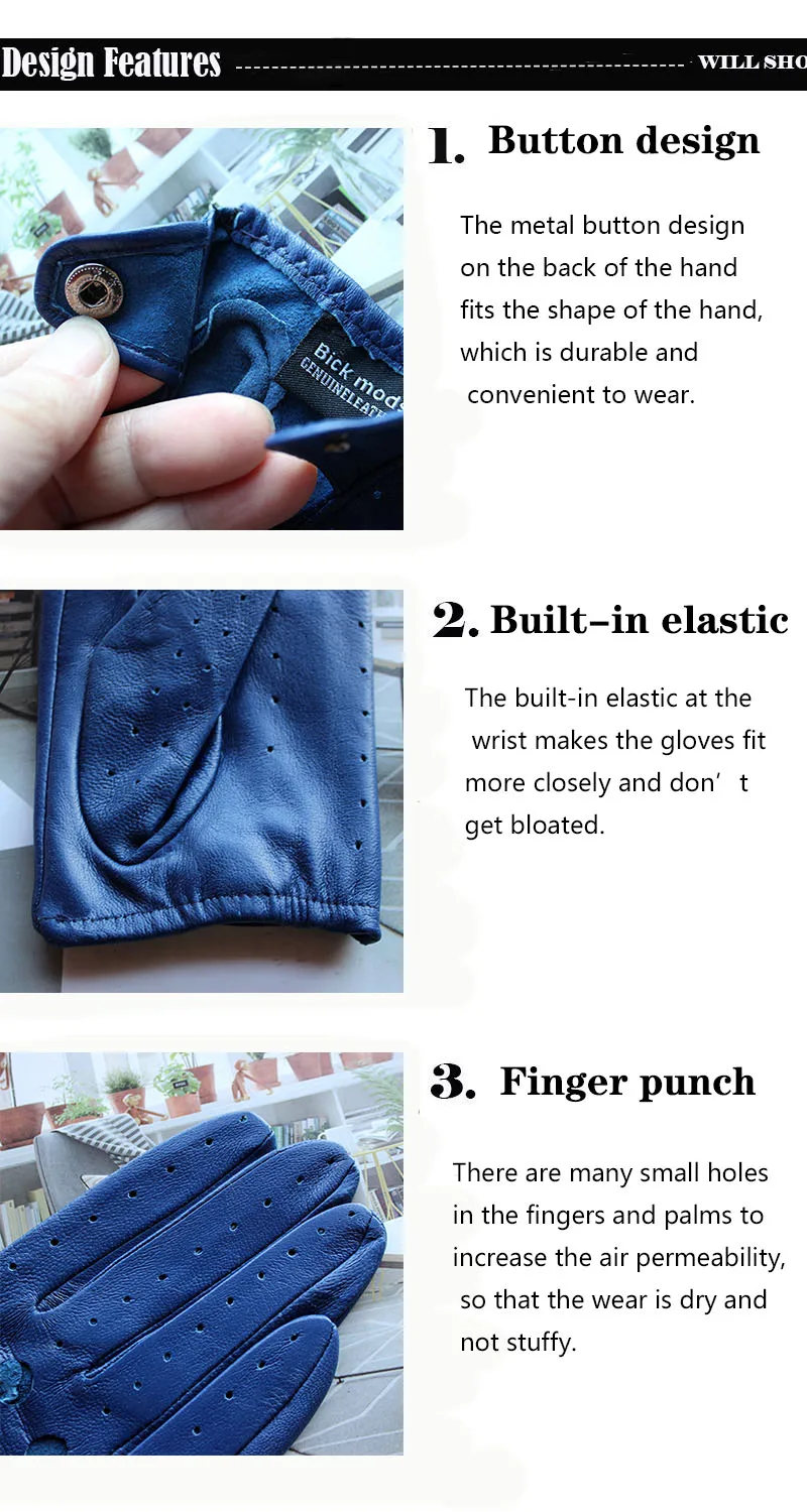 Women's Summer Full Finger Leather Gloves Breathable Single-Layer Sheepskin Fashionable Short Motorcycle Riding Gloves