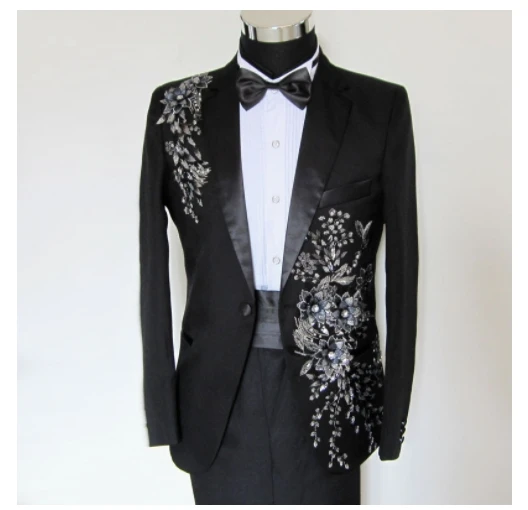 

male formal dress costume clothes Paillette suits sequins slim suit singer compere toastmaster stars show party formal dress