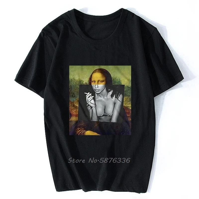 Banksy Renaissance Mona Lisa Street Artist T-shirt Men Cotton Short Sleeve TShirt Funny Tee Shirt Harajuku