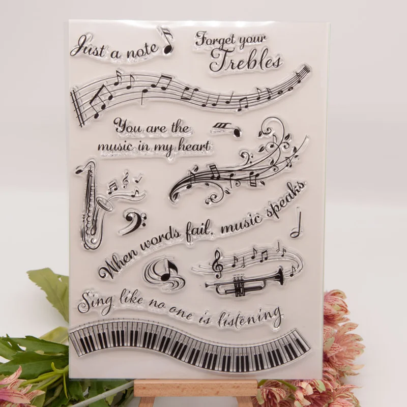 Musical Notes Transparent Clear Silicone Stamp Seal DIY Scrapbook Rubber Stamping Coloring Embossing Diary Decoration Reusable