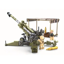 SLUBAN New World War II 2 Military UK M777 Gun Light Artillery Weapon Building Blocks Army Classic Accessories Model Kids Toys