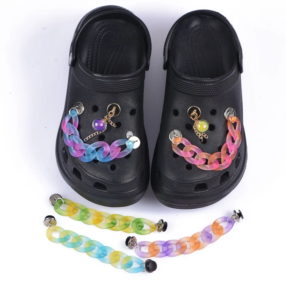 

New Colorful Pink Yellow Chain Shoes Charms Clear Plastic Flower Bling Diamond Star Shoe Decorations Mix Metal Clog Charms