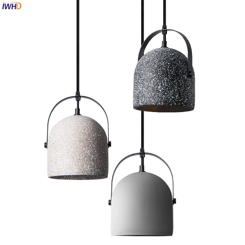 

IWHD Nordic Cement LED Pendant Light Restaurant Dinning Living Room Loft Industrial Pendant Lighting Fixtures Luminaria