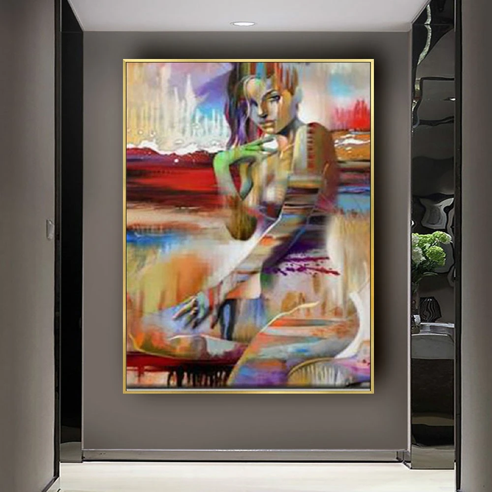 Large Hand Painted Abstract Nude Oil Painting On Canvas Sexy Becatiful Gray Naked Paintings Wall Art Paint The Body Art Pictures