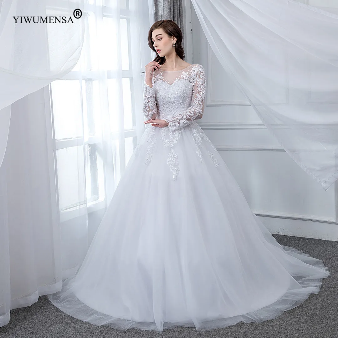 

Real Photo Crystals Beading Wedidng Dresses With Lace Appliques Long Sleeves A Line Bridal Gowns Customized Vestidos De Novia