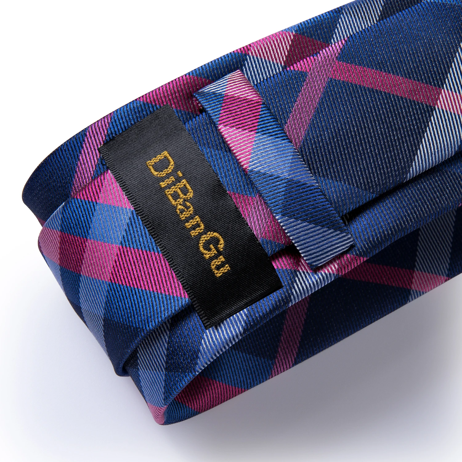 Kariertes Herren-Krawatten-Set in Gelb, Lila und Blau, 8 cm, Business-Hochzeitskrawatte, Einstecktuch, Manschettenknöpfe, Geschenk für Männer – Detail 9