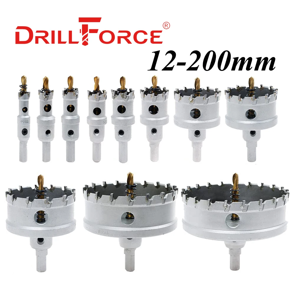 Drillforce 12-200mm TCT wiertła otwornicowe wiertła stop węglika stal kobaltowa frez płyta ze stali nierdzewnej żelazny zestaw do cięcia metalu