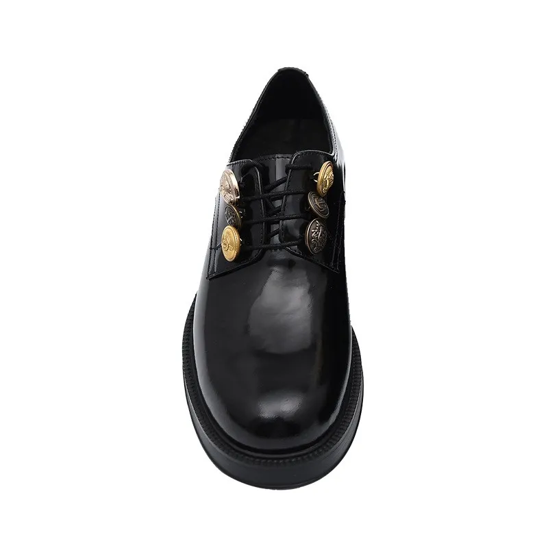 British Formal Black Dress Shoes Designer Mens Round Toe Lace Up Genuine Leather Derby Shoe Male Business Leisure Cowhide Shoes