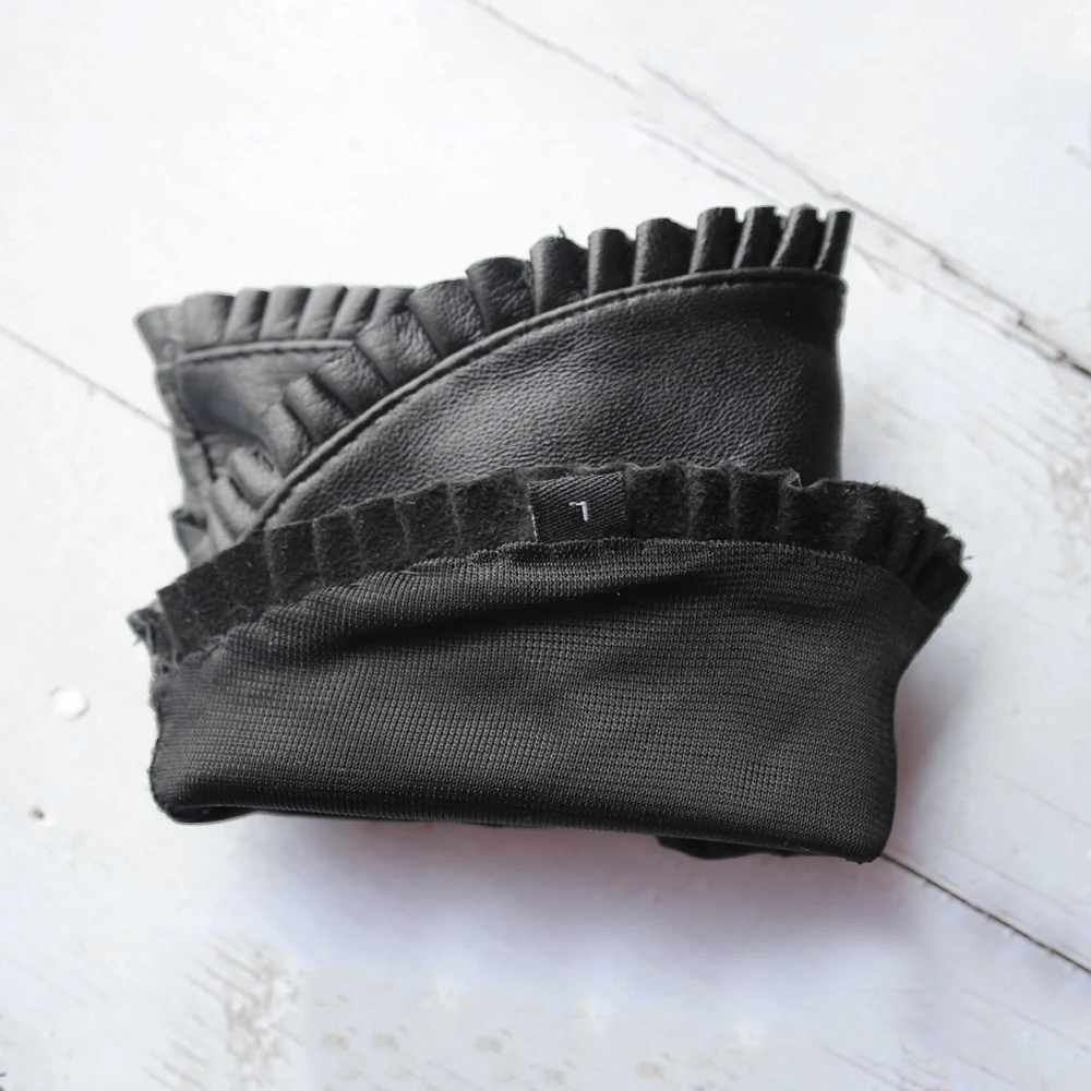 Guantes negros de piel de oveja auténtica para mujer, de alta calidad, para conducción al aire libre, para primavera y otoño, nueva moda