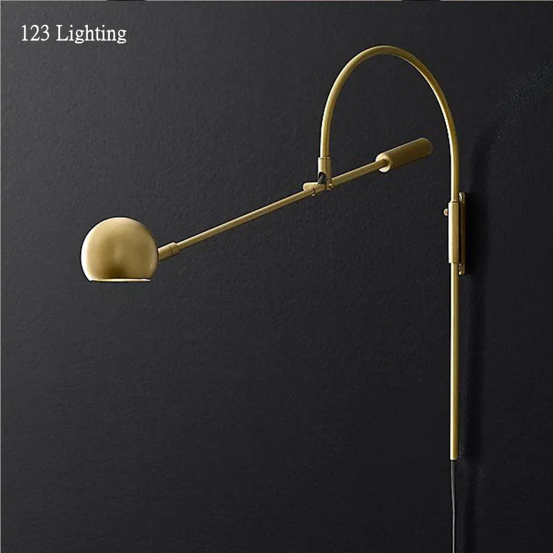 

American Retro Rotatable Wall Lamp G9 LED Living room Wall Sconce Bedside Wall Light Reading Lamp Gold/Black Long arm Study Lamp