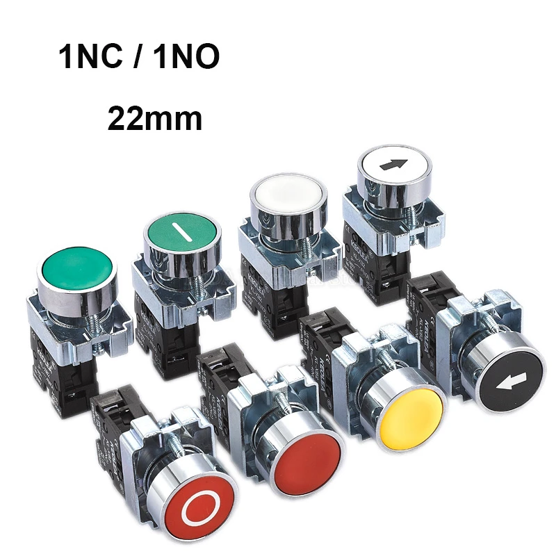 

1Pcs XB2 Button Switch Power Supply Start Stop Self Reset Point Move Round Flat Head Symbol 22mm 1NO/1NC YJ139-XB2-11BN