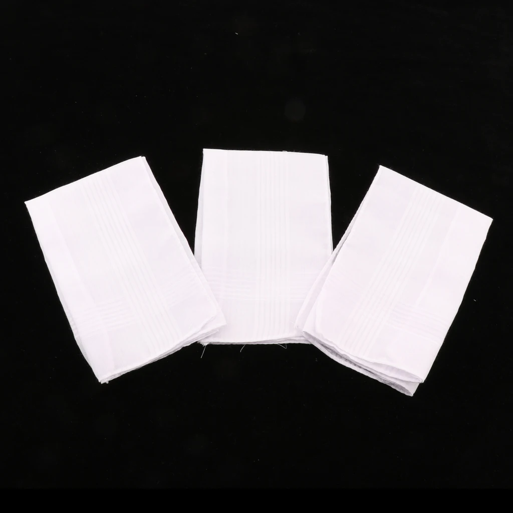 Pack 3PCS of Solid White Cotton Handkerchiefs Party Wedding Hankies for Men