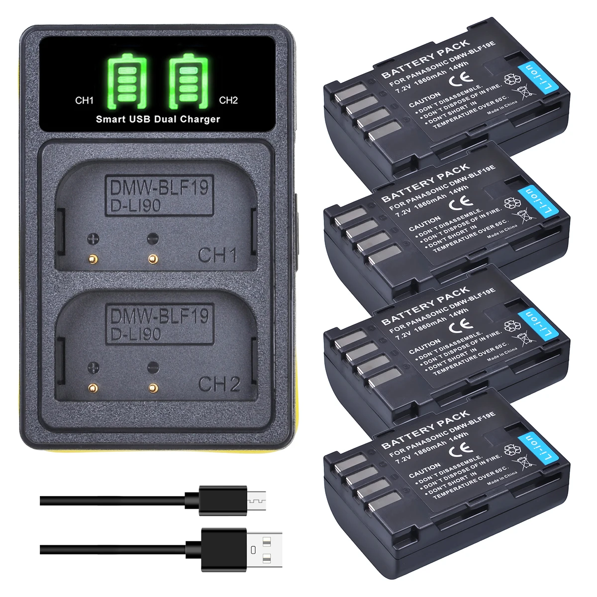 1860mAh DMW-BLF19E DMW-BLF19 Akumulator do aparatu DMW BLF19 BLF19 BLF19E + Podwójna ładowarka USB LCD do Panasonic Lumix GH3 GH4 GH5 G9