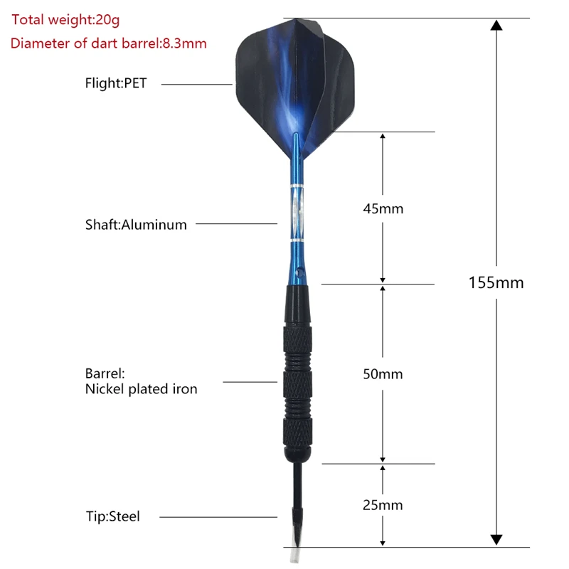 Yernea New High-quality 3Pcs Steel Tip Darts 20g Indoor Sports Entertainment Dart Blue Aluminium Alloy Darts Shafts Flight