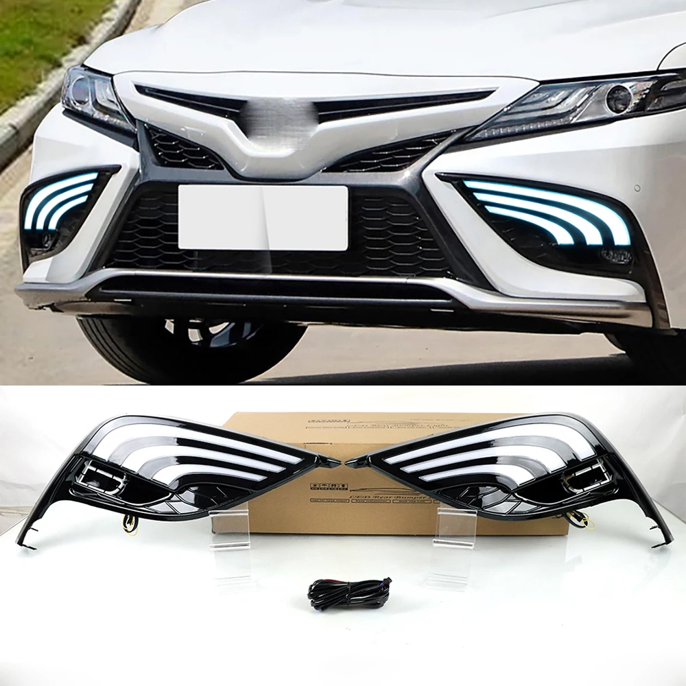 

2 Pieces Car DRL LED Daytime Running Lights Turn Signal Running Yellow Day Light Fog Lamp Covers Daylights for Toyota Camry 2021