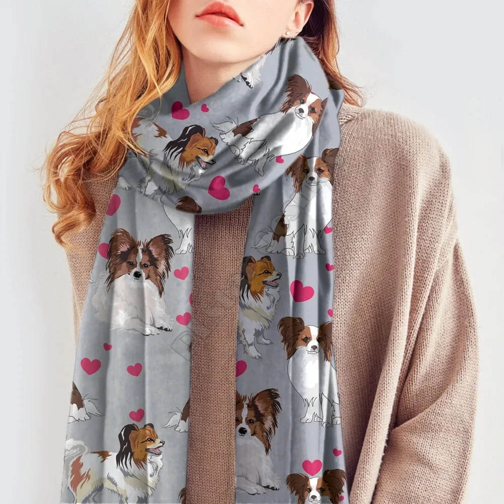 

Cute Papillon Scarf 3D Printed Imitation Cashmere Scarf Autumn And Winter Thickening Warm Funny Dog Shawl Scarf 03