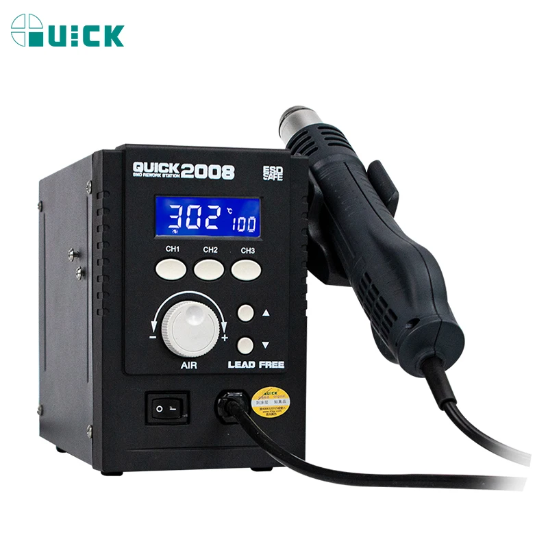 QUICK 2008 ESD Digital Display Heat Gun Welding Rework Soldering Station For IPhone Mainboard BGA Maintenance