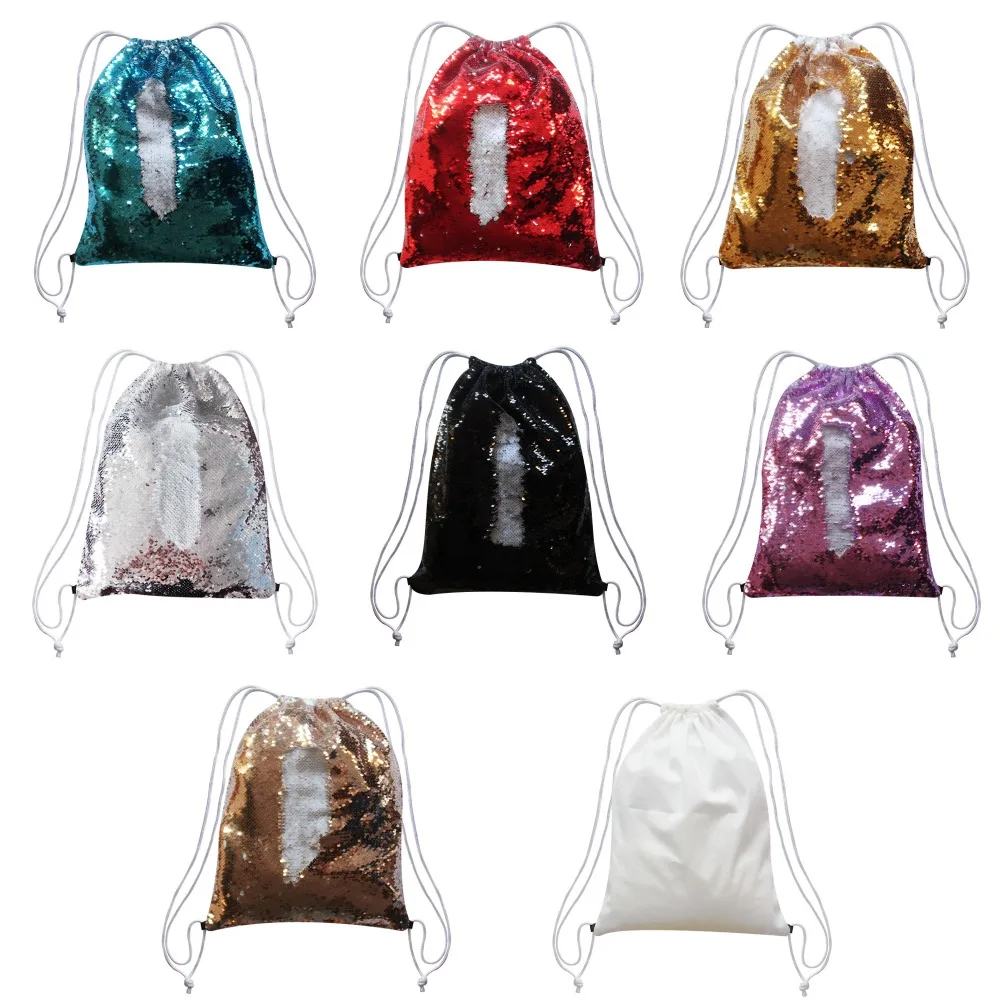 

Free Shipping 5pcs/lot Subliamtion blank backpack Rope Bundle pocket sequins storage bags hot transfer printing consumables DIY