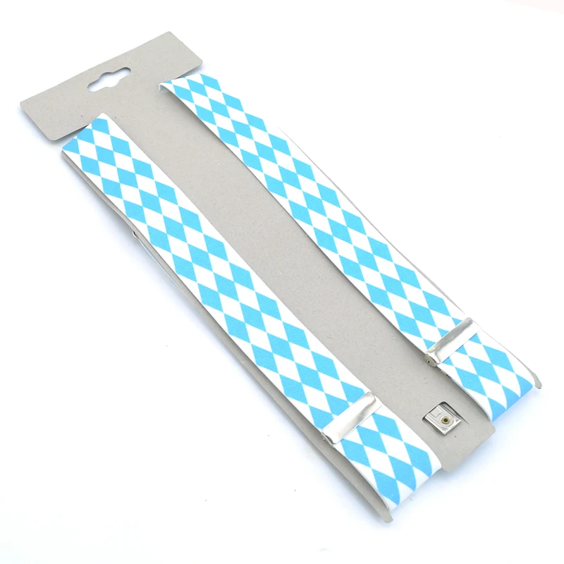 35mm wide suspender for men White Sky Blue Diamond Check Braces Men Suspenders Casual Clothing Trouser Clip on Yback Plaid strap