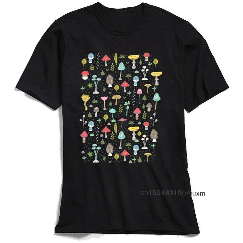 Casual Men T Shirt Mushrooms Spring T-shirt 2024 Cartoon Printed Male Clothing 100% Cotton Fabric Black Tops & Tees Tshirt