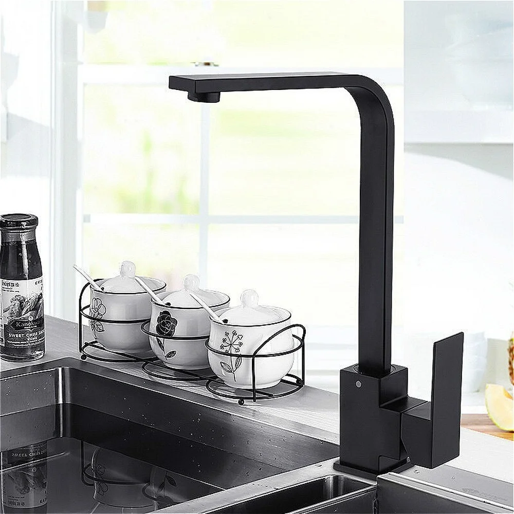 Kitchen Faucet Black Sink Faucet Square Faucet Matte black/Chorme Hot and Cold Sink Tap 360°Rotation Deck Mounted Water Tap