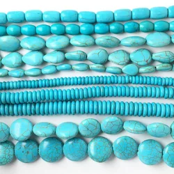 6/8/10mm Blue Turquoises Spacer Beads Alien Flat Round Natural Stone Loose Beads For Jewelry Making DIY Bracelet Wholesale