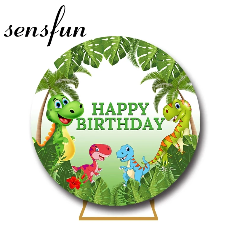 Sensfun Jurassic Park Dinosaur Party Round Backdrop Cover Boys Baby Shower Birthday Party Circle Photography Background Custom