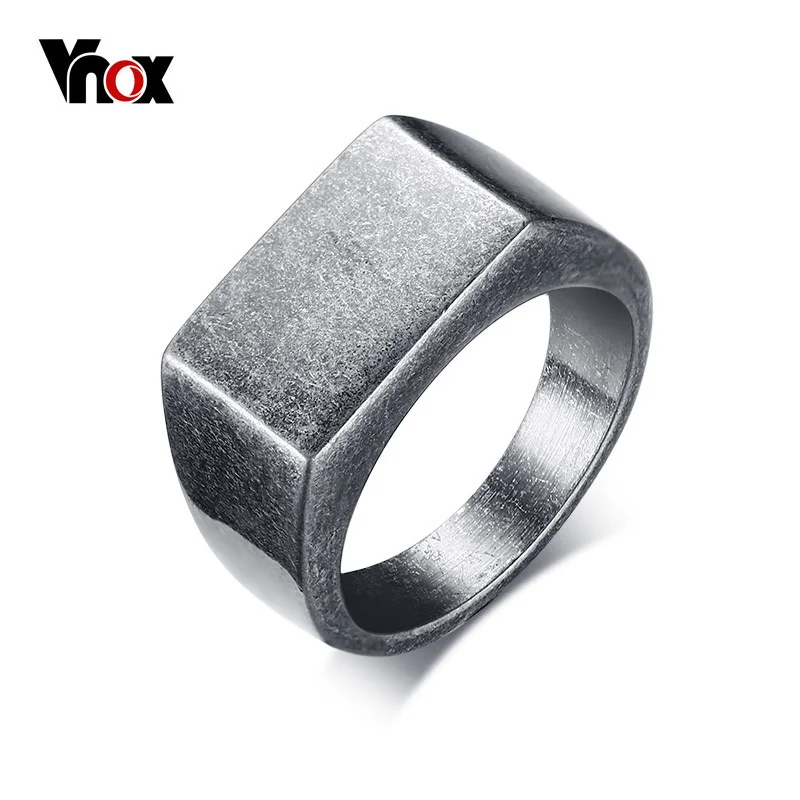 Vnox Retro Style Oxide Siver Stamp Ring Stainless Steel Men Jewelry