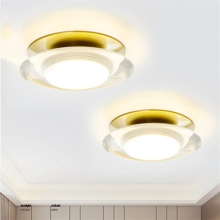 

Full copper ultra-thin embedded crystal ceiling lights bedroom living room light led luxury aisle saucer ceiling lamps fixtures