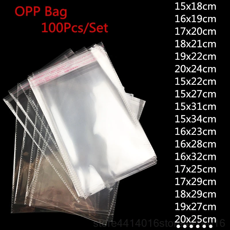 Multi-size transparent self-adhesive sealed plastic packaging bag, resealable cellophane OPP fresh-keeping bag, gift bag