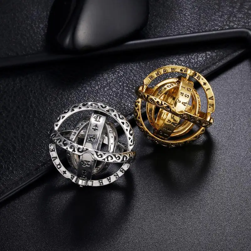 Vintage Astronomical Sphere Ball Ring Foldable Open Rotating Cosmic Letter Finger Rings for Couple Lover Jewelry Gift